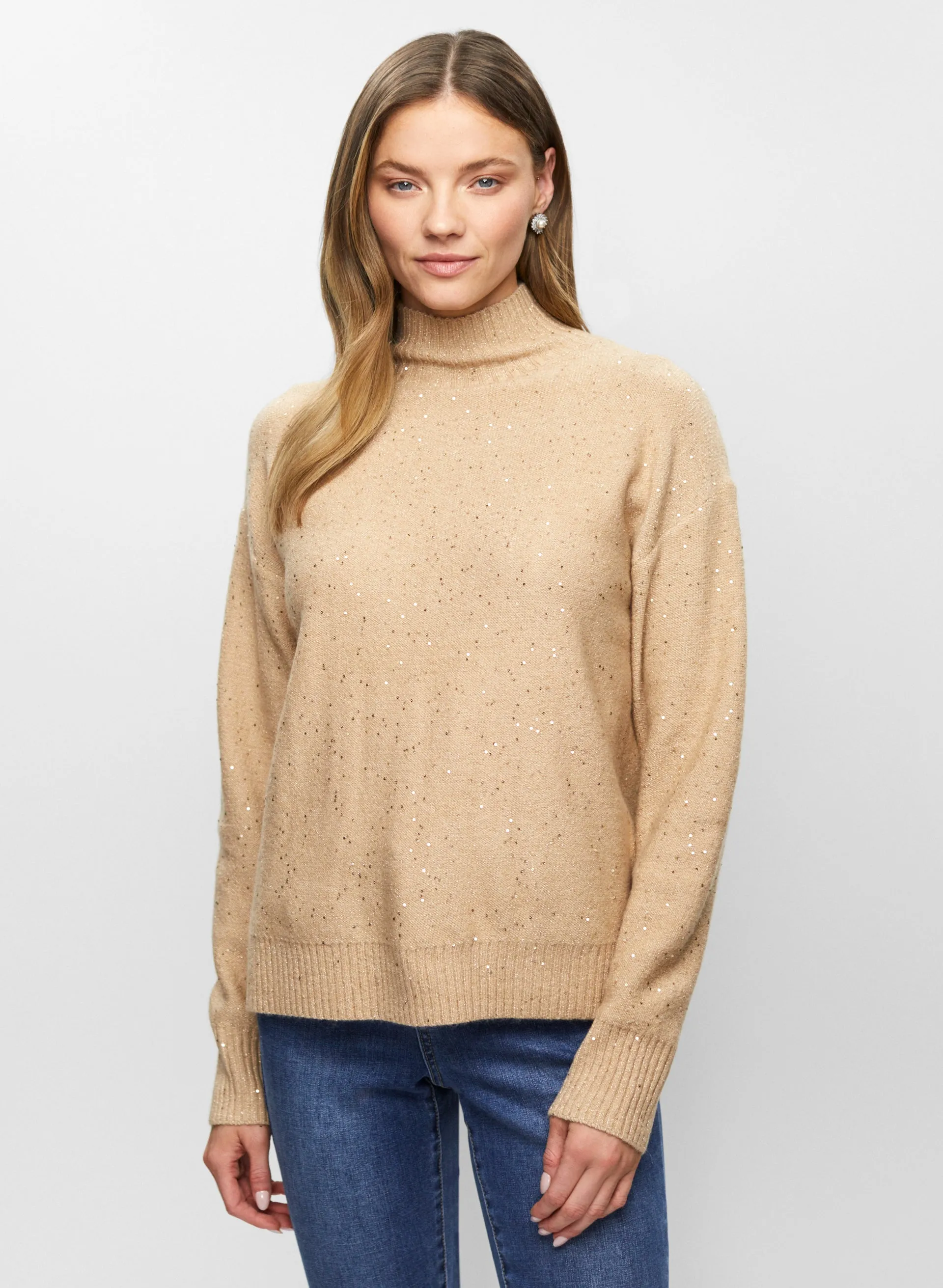 Sequin Mock Neck Sweater