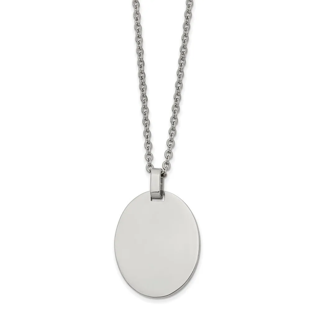 Stainless Steel Polished 25 x 30mm Oval Disc Necklace, 22 Inch