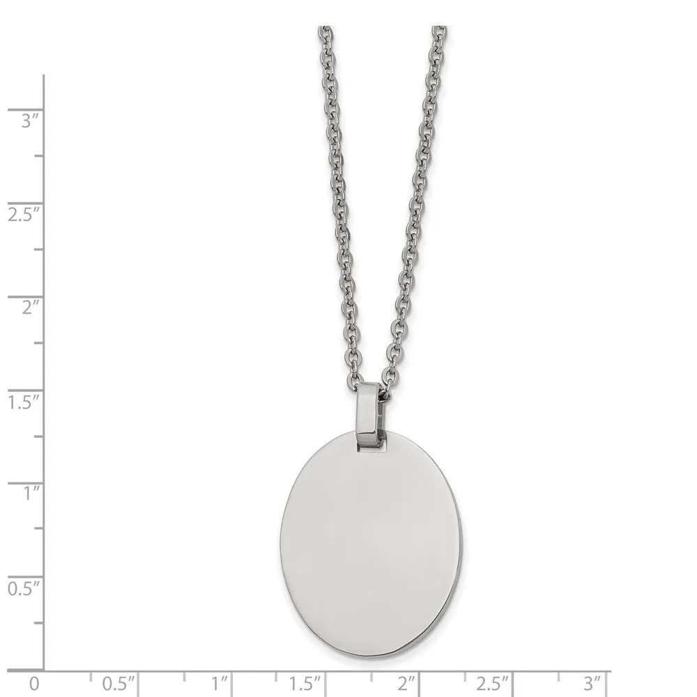 Stainless Steel Polished 25 x 30mm Oval Disc Necklace, 22 Inch