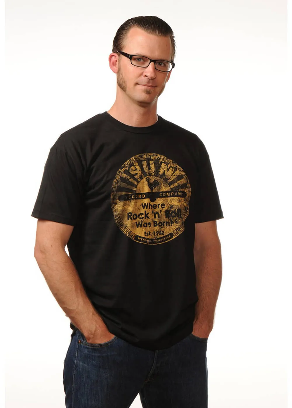 Steady Clothing Men's Sun Records Distressed Logo T-Shirt Black