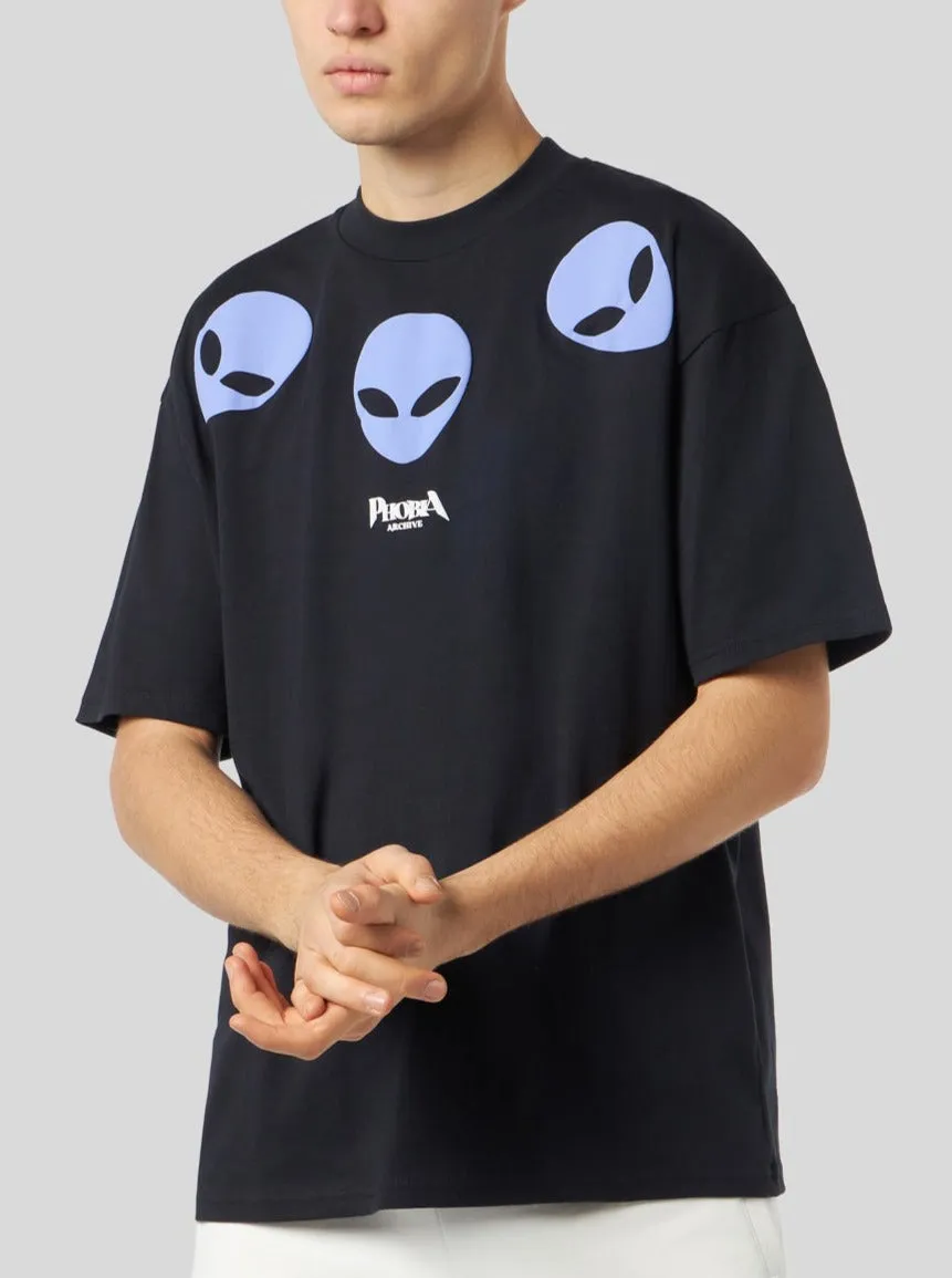 T-shirt PHOBIA nera stampa Alien viola