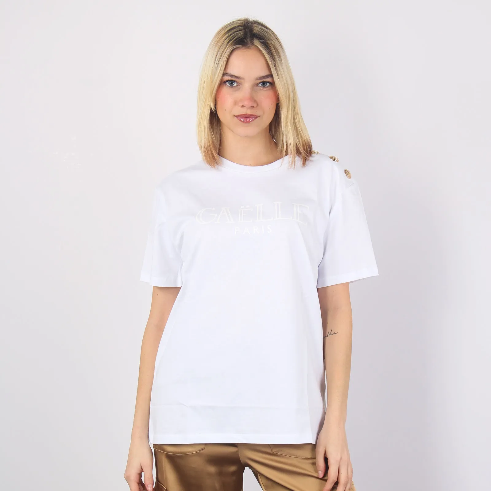 T-shirt Scritta Tono Su Tono Bianco