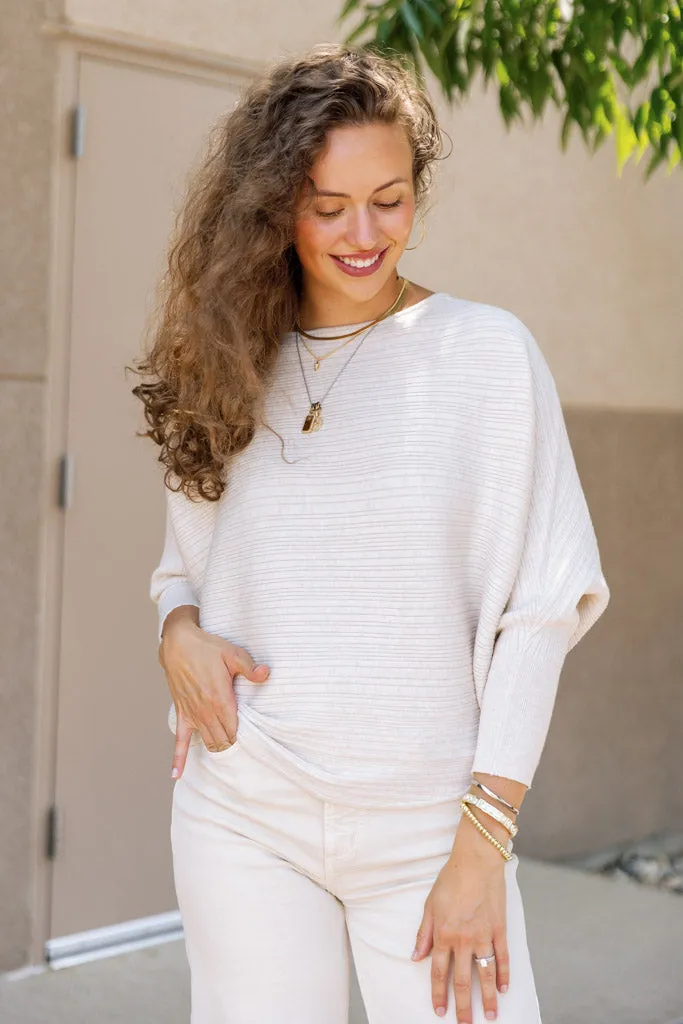 Tara Ribbed Dolman Sweater, Almond