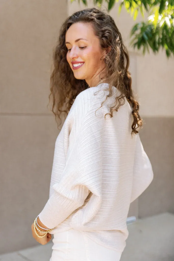 Tara Ribbed Dolman Sweater, Almond