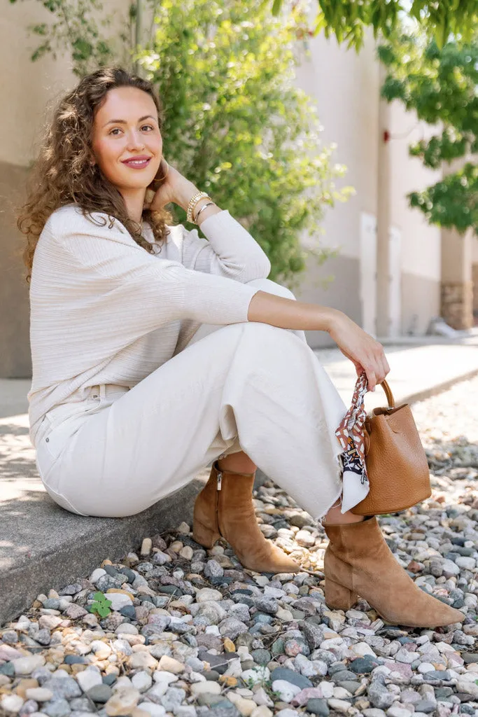 Tara Ribbed Dolman Sweater, Almond