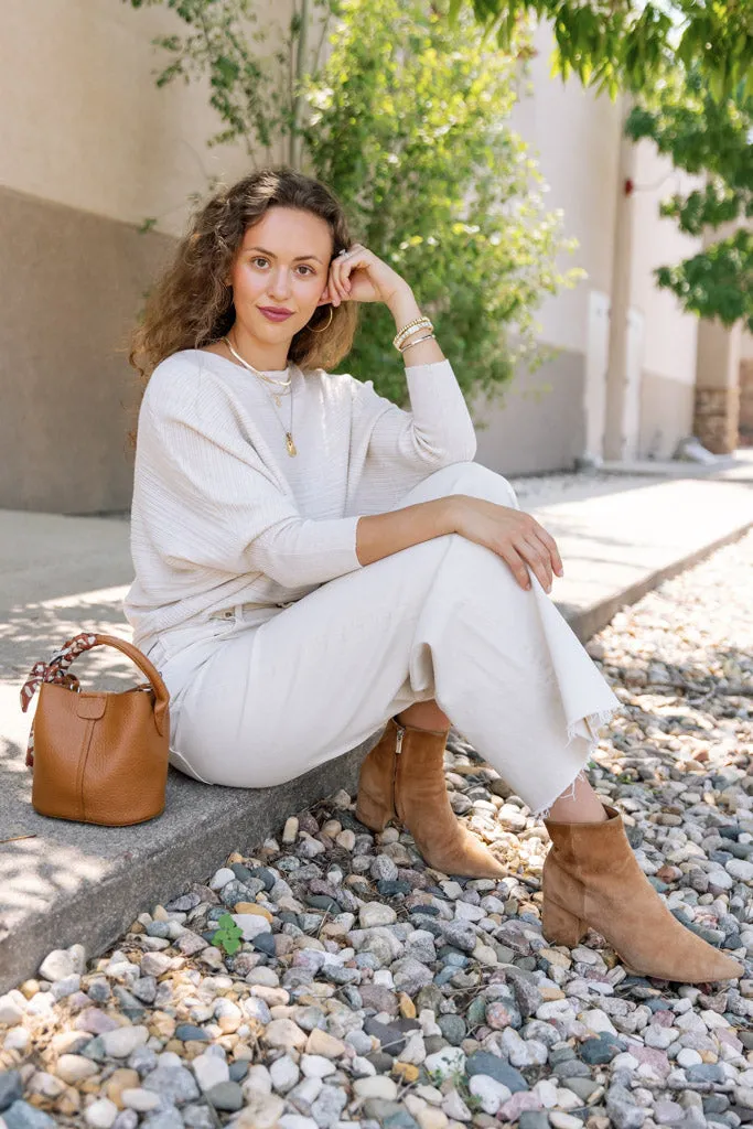 Tara Ribbed Dolman Sweater, Almond