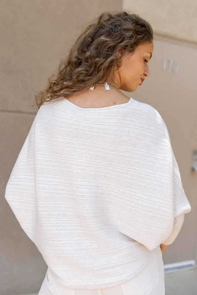 Tara Ribbed Dolman Sweater, Almond