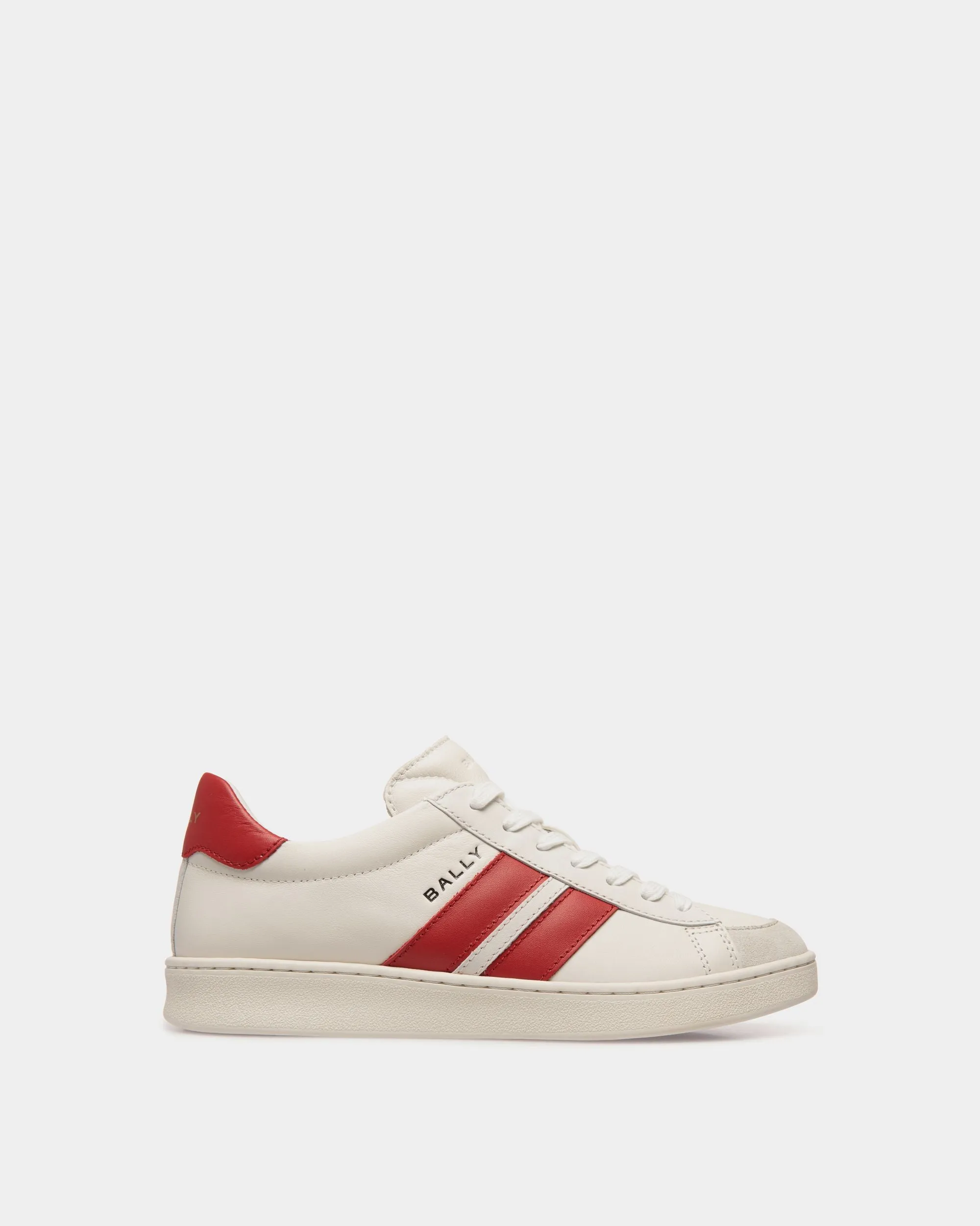 Tennis Sneaker in White and Candy Red Leather 