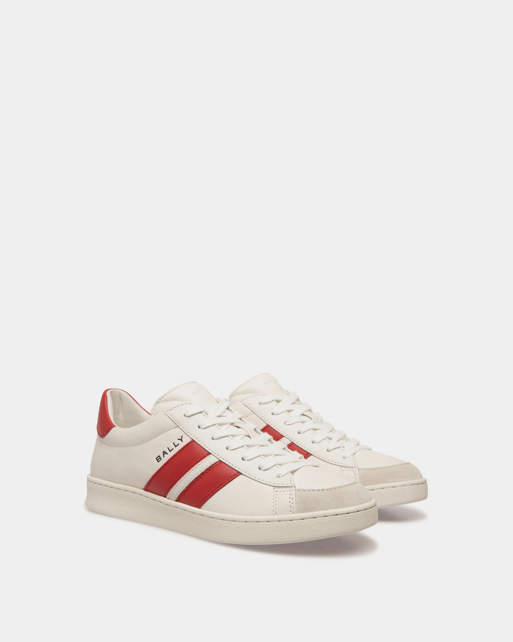 Tennis Sneaker in White and Candy Red Leather 