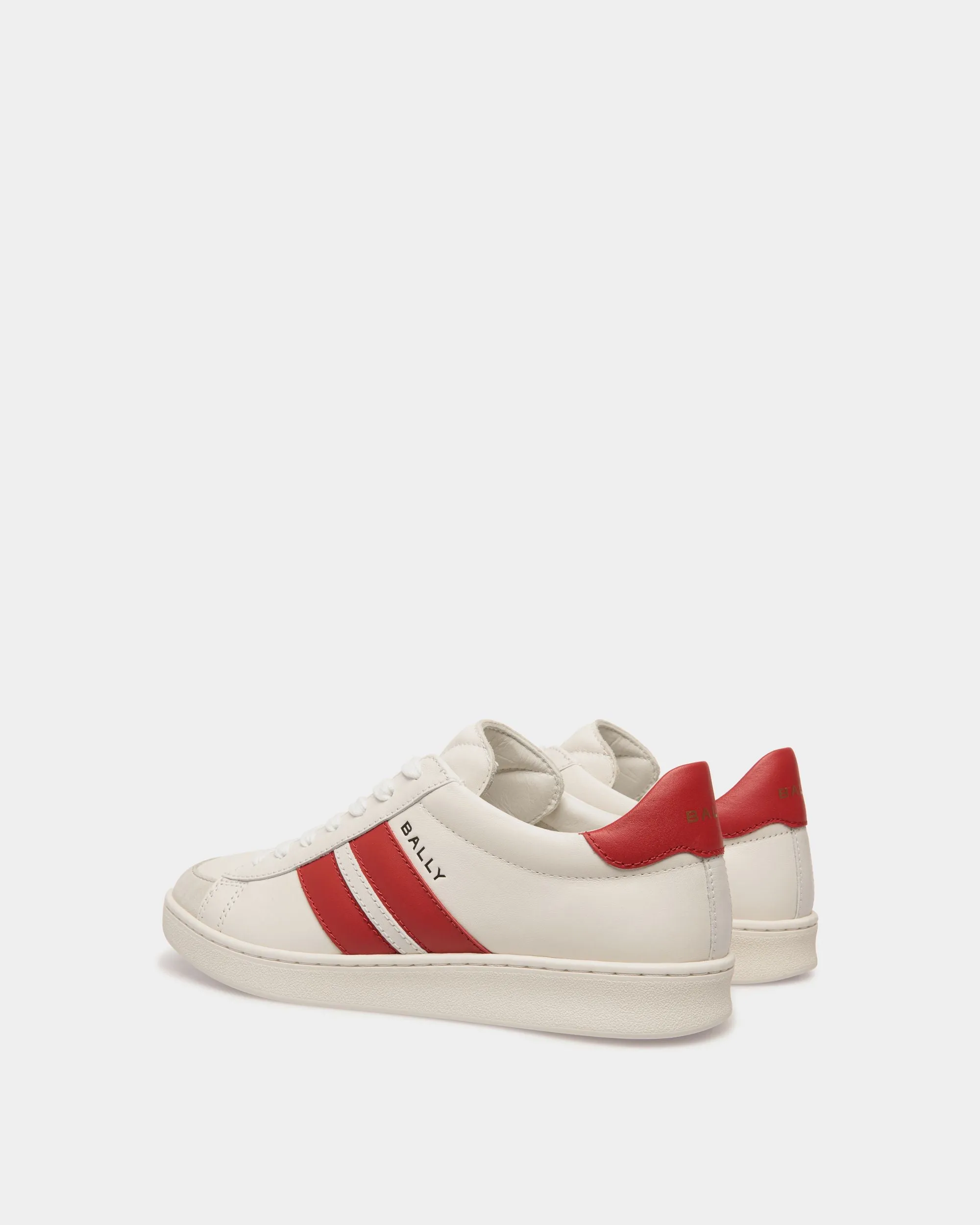 Tennis Sneaker in White and Candy Red Leather 