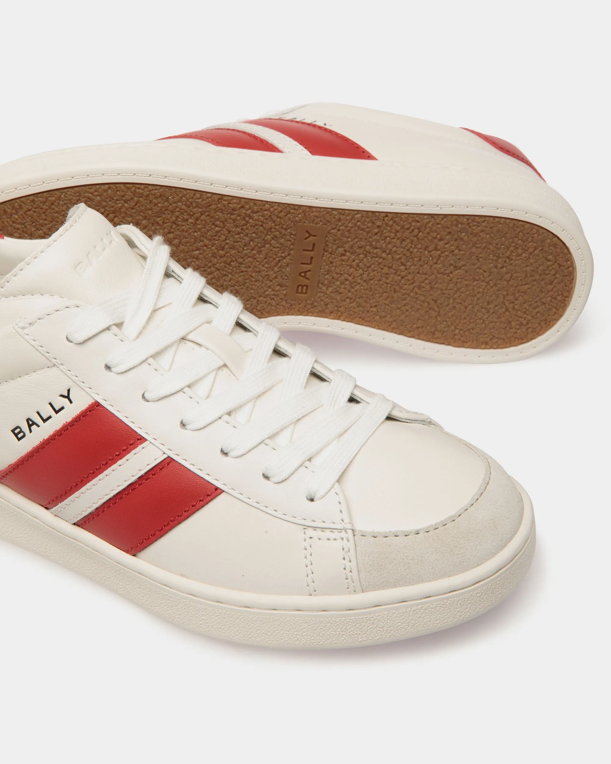 Tennis Sneaker in White and Candy Red Leather 