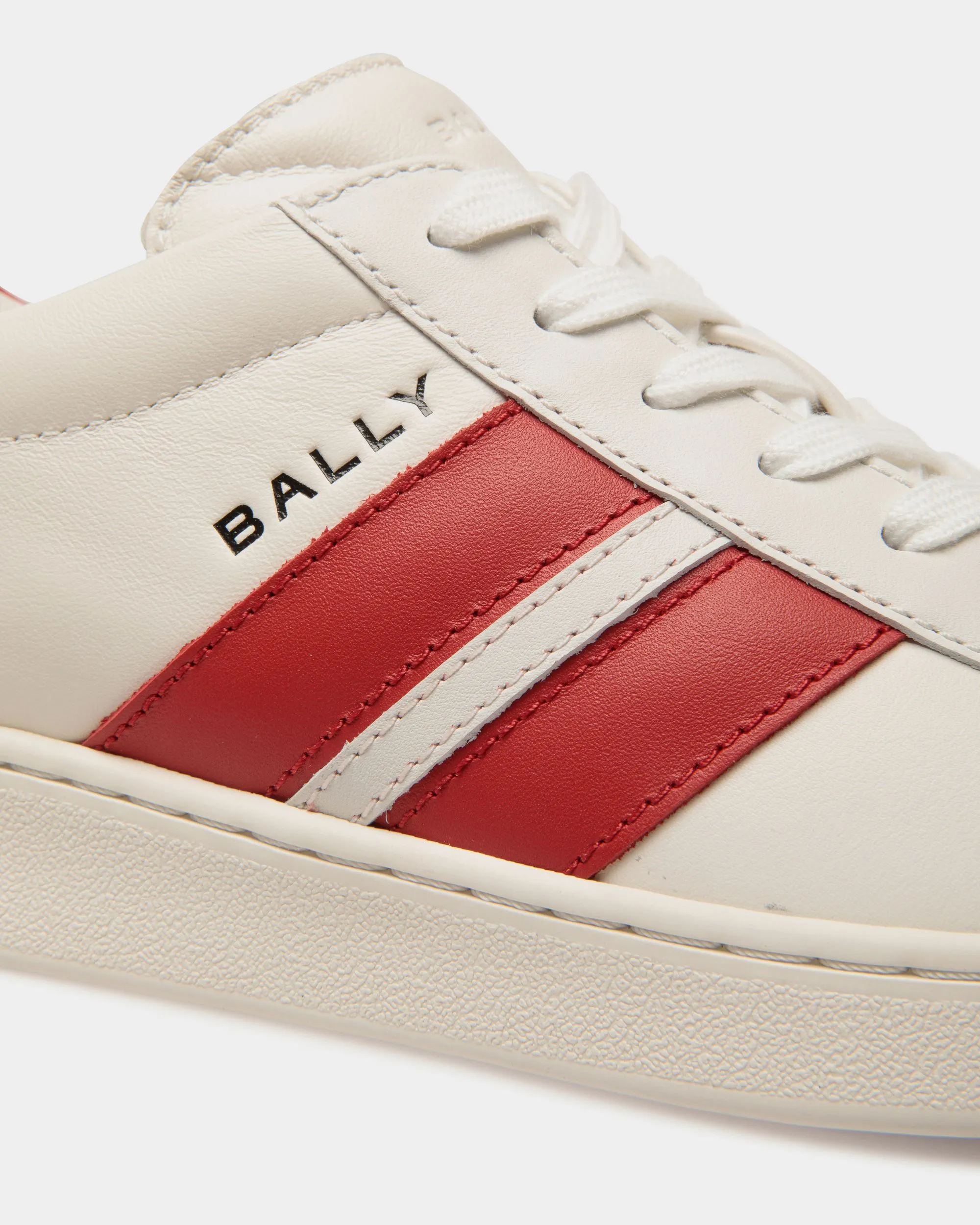 Tennis Sneaker in White and Candy Red Leather 