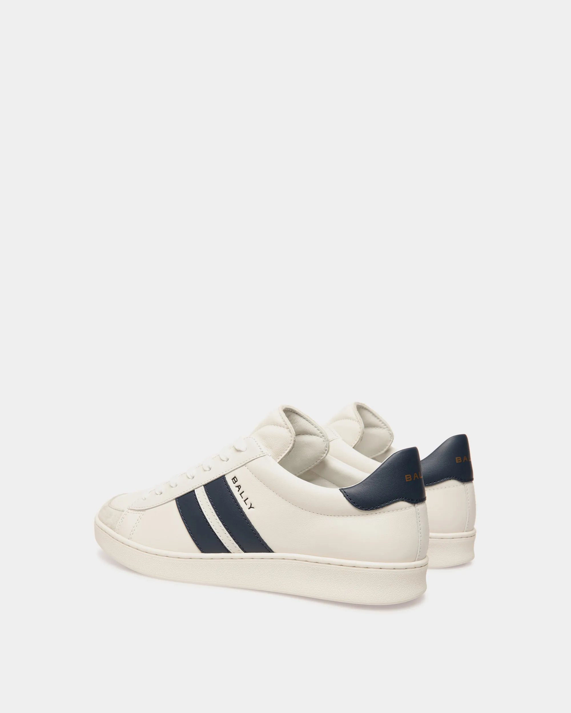 Tennis Sneaker in White and Navy Blue Leather 