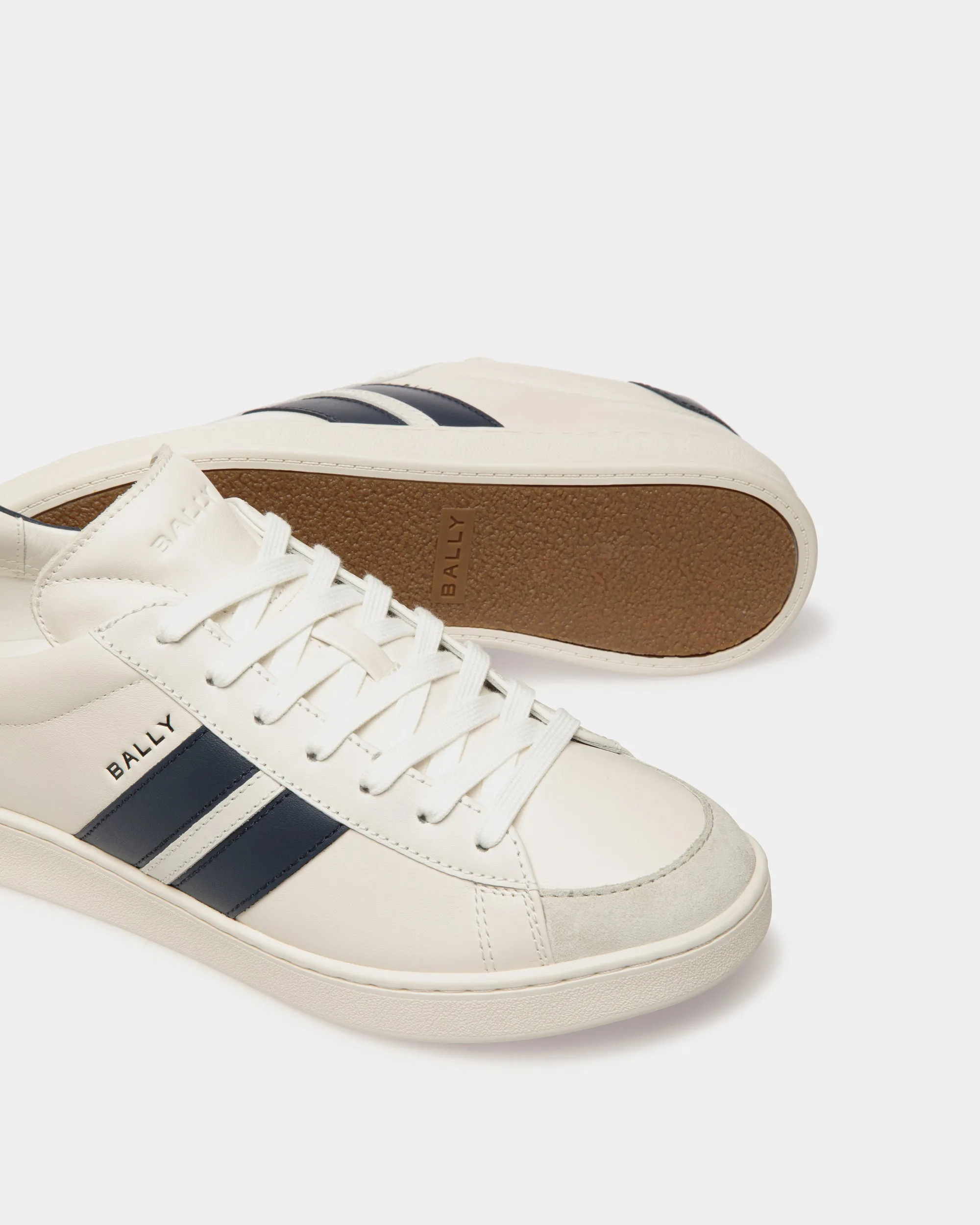 Tennis Sneaker in White and Navy Blue Leather 