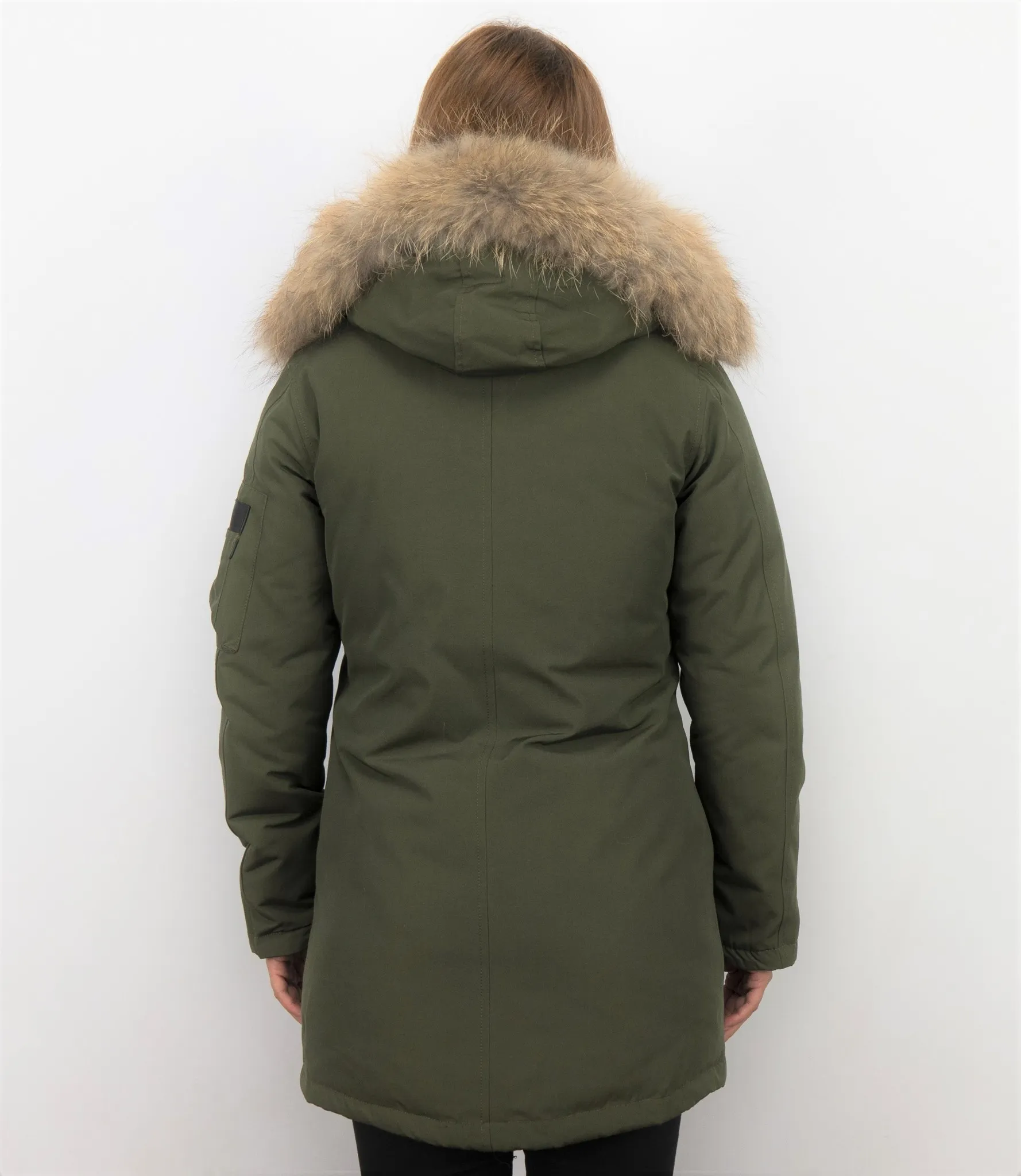 TheBrand Fur Collar Coat - Women's Winter Coat Long - Parka Stitch Bag - Green