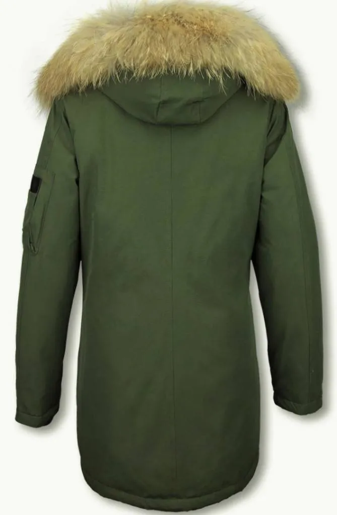 TheBrand Fur Collar Coat - Women's Winter Coat Long - Parka Stitch Bag - Green