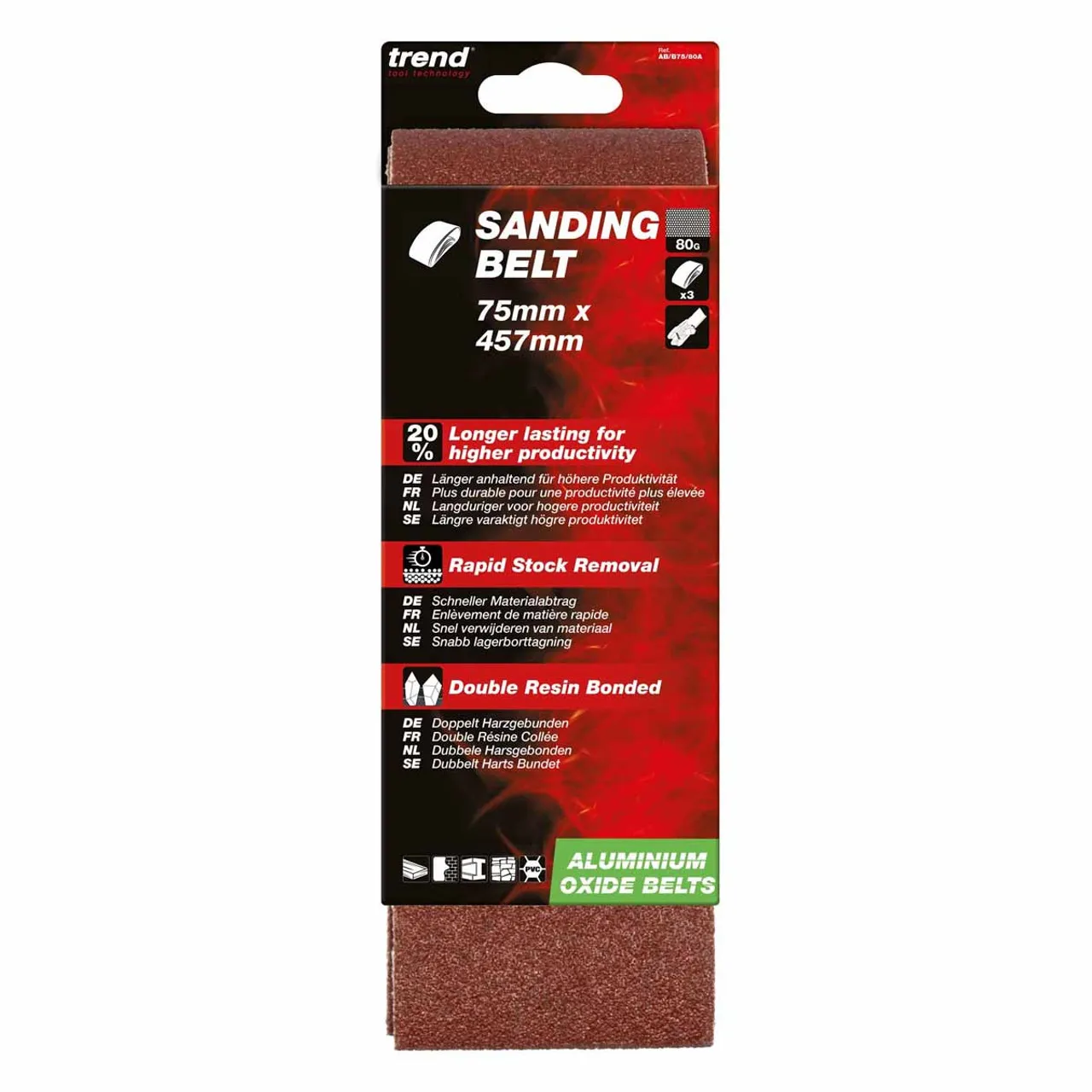 Trend AB/B75/80A Sanding Belt 75 x 457mm 80G (3 Pack)