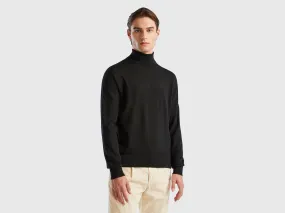 Turtleneck in pure Merino wool - Black | Benetton