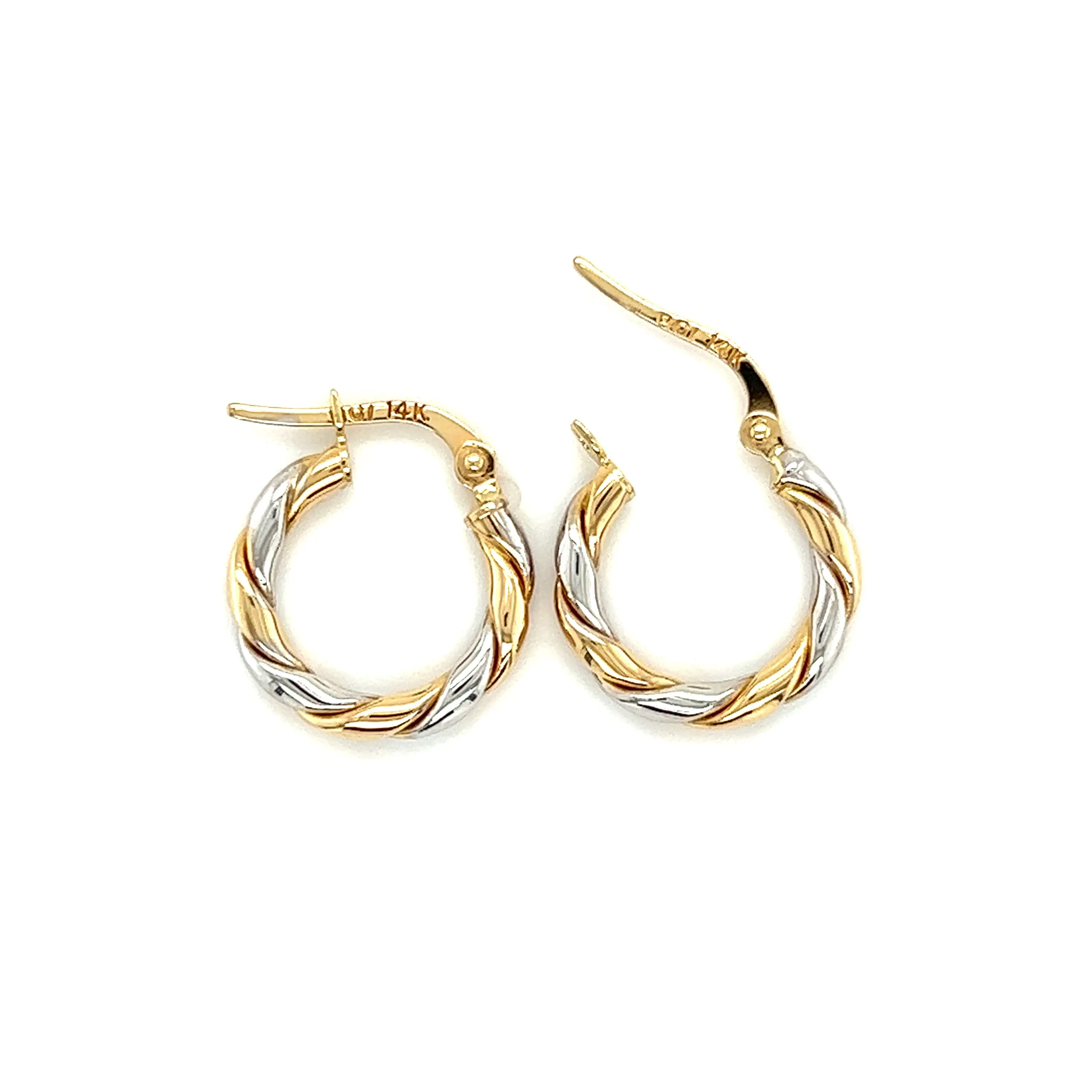 Twisted Hoop 15mm Earrings in 14K White and Yellow Gold