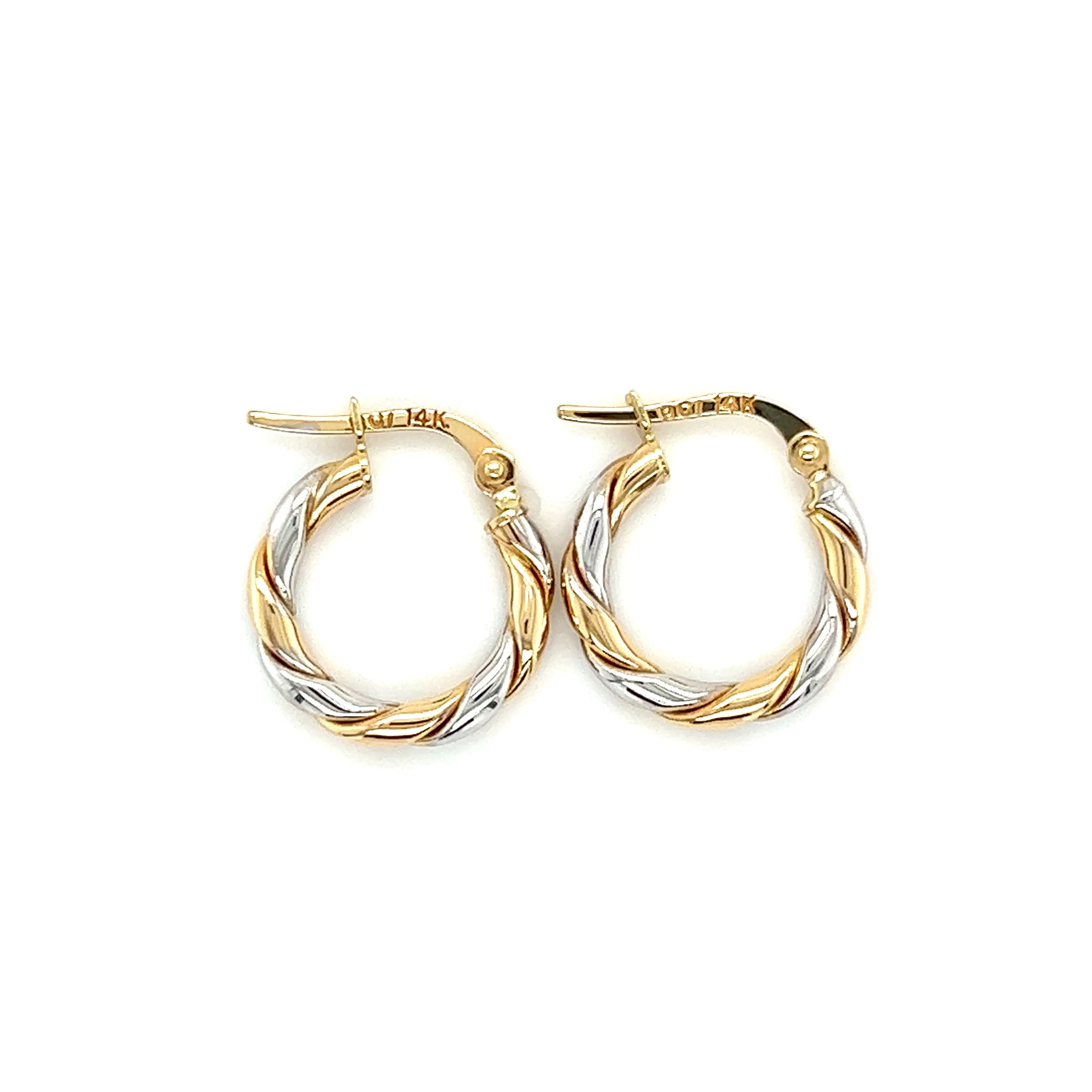 Twisted Hoop 15mm Earrings in 14K White and Yellow Gold