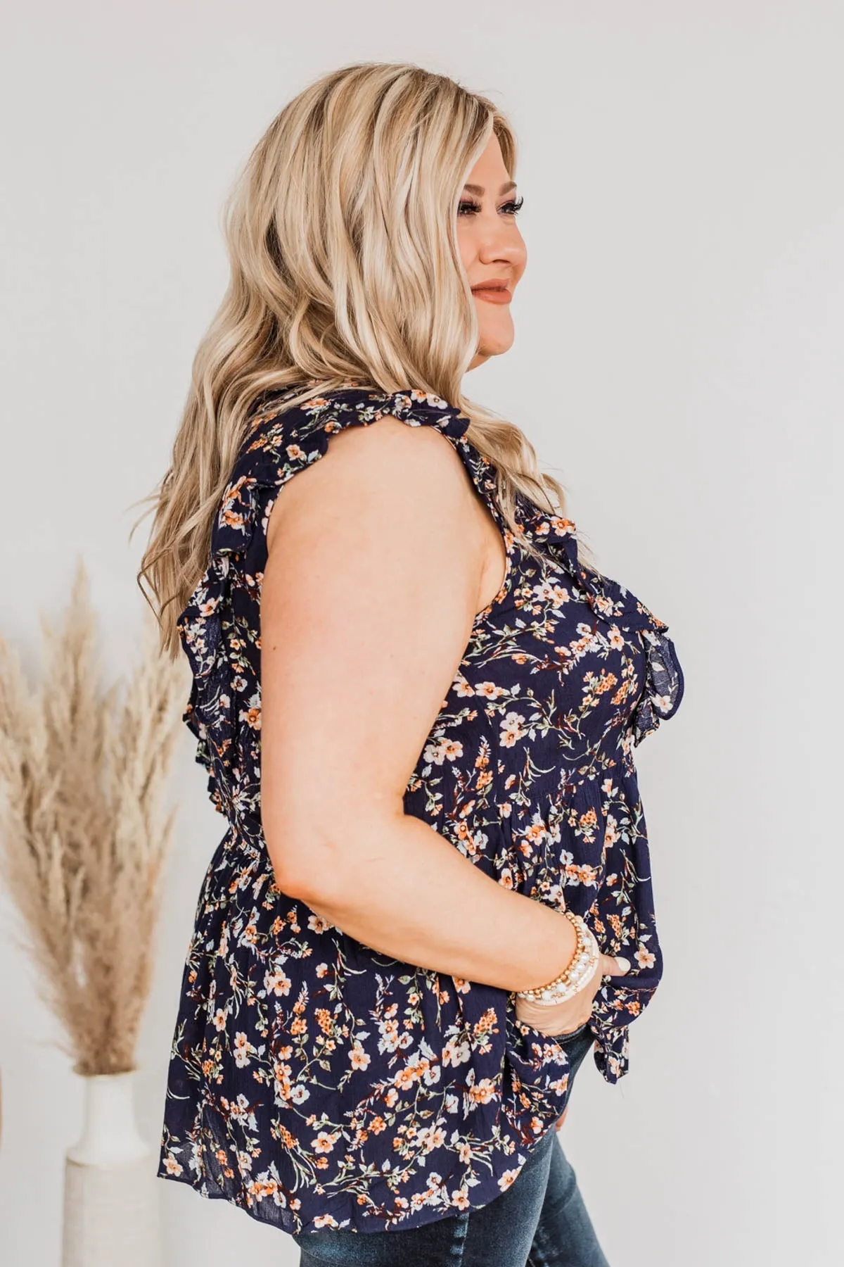 Unspeakable Love Floral Blouse- Navy