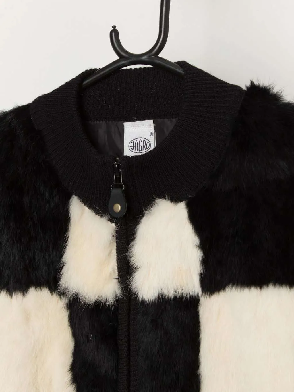 Vintage black and white rabbit fur zipped sweater – Medium