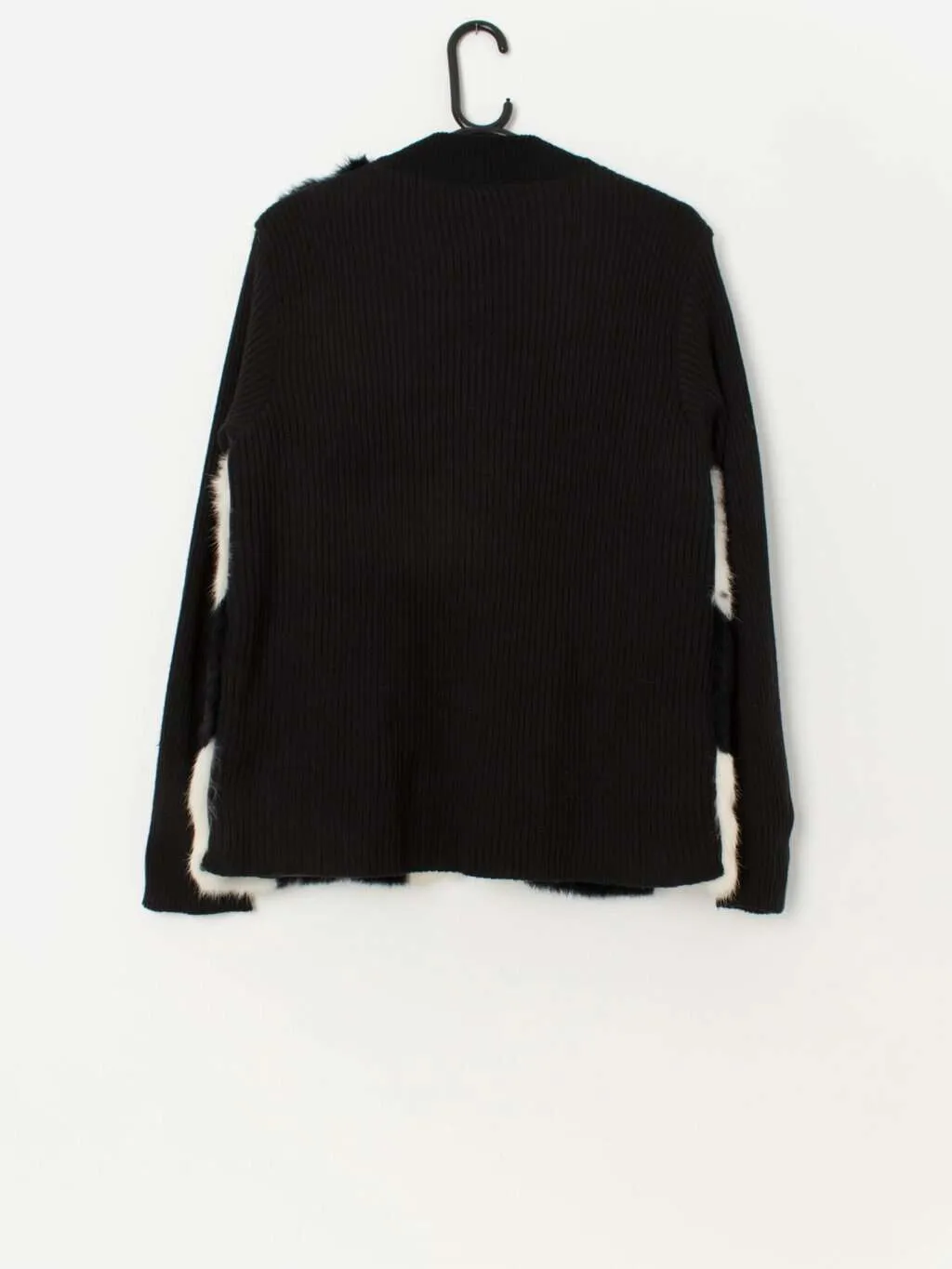 Vintage black and white rabbit fur zipped sweater – Medium