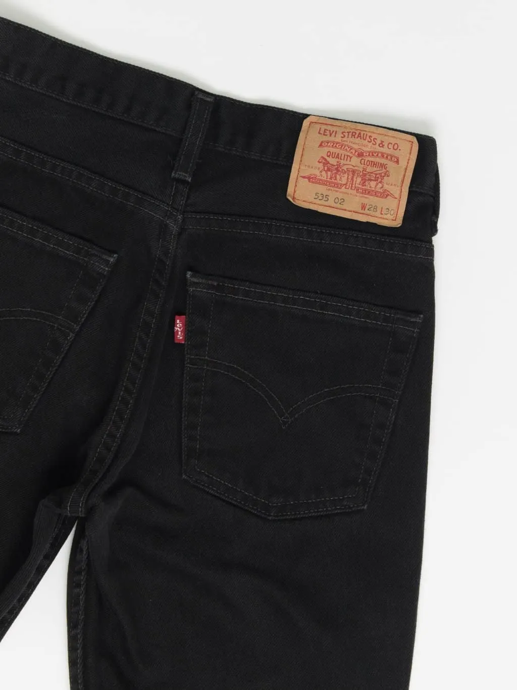 Vintage Levis 535 jeans 27 X 29 black dark wash UK made Y2K