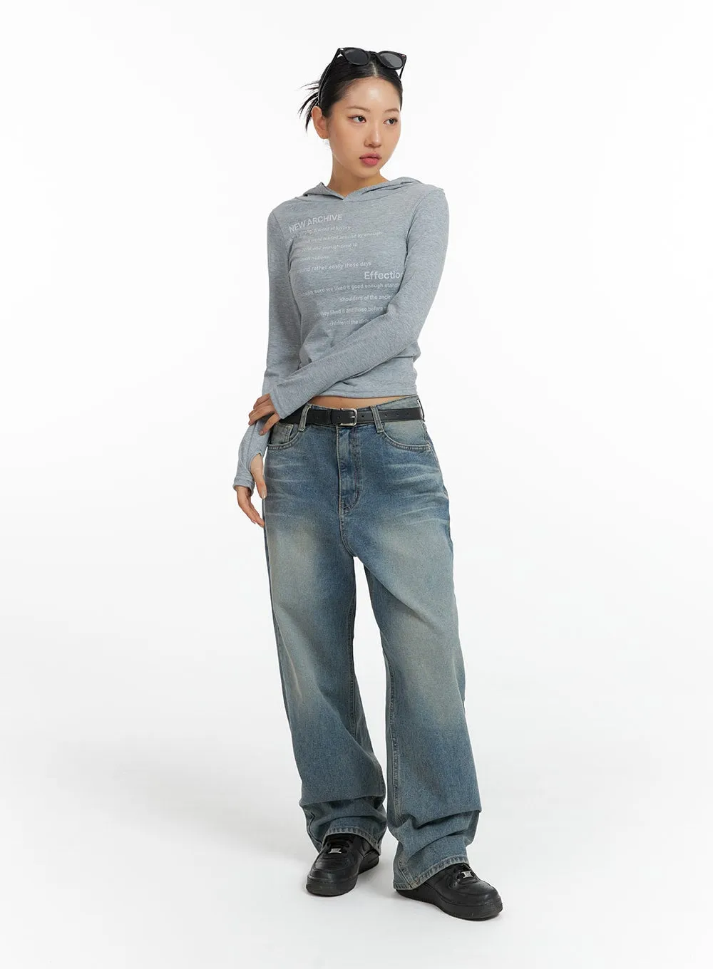 Washed Denim Wide-Leg Jeans CF419