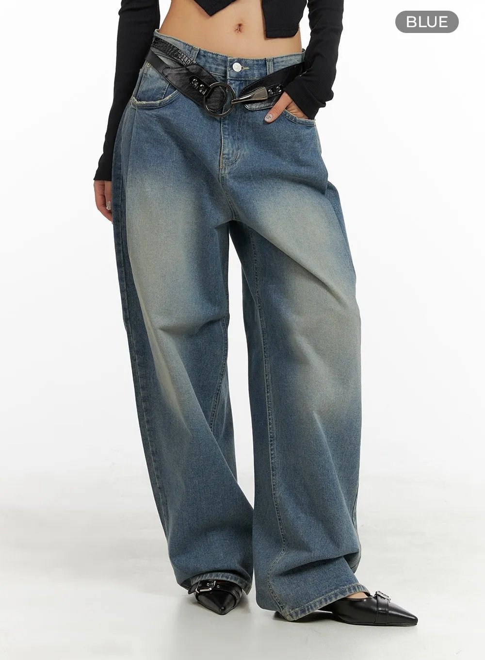 Washed Out Wide Fit Baggy Jeans CA416