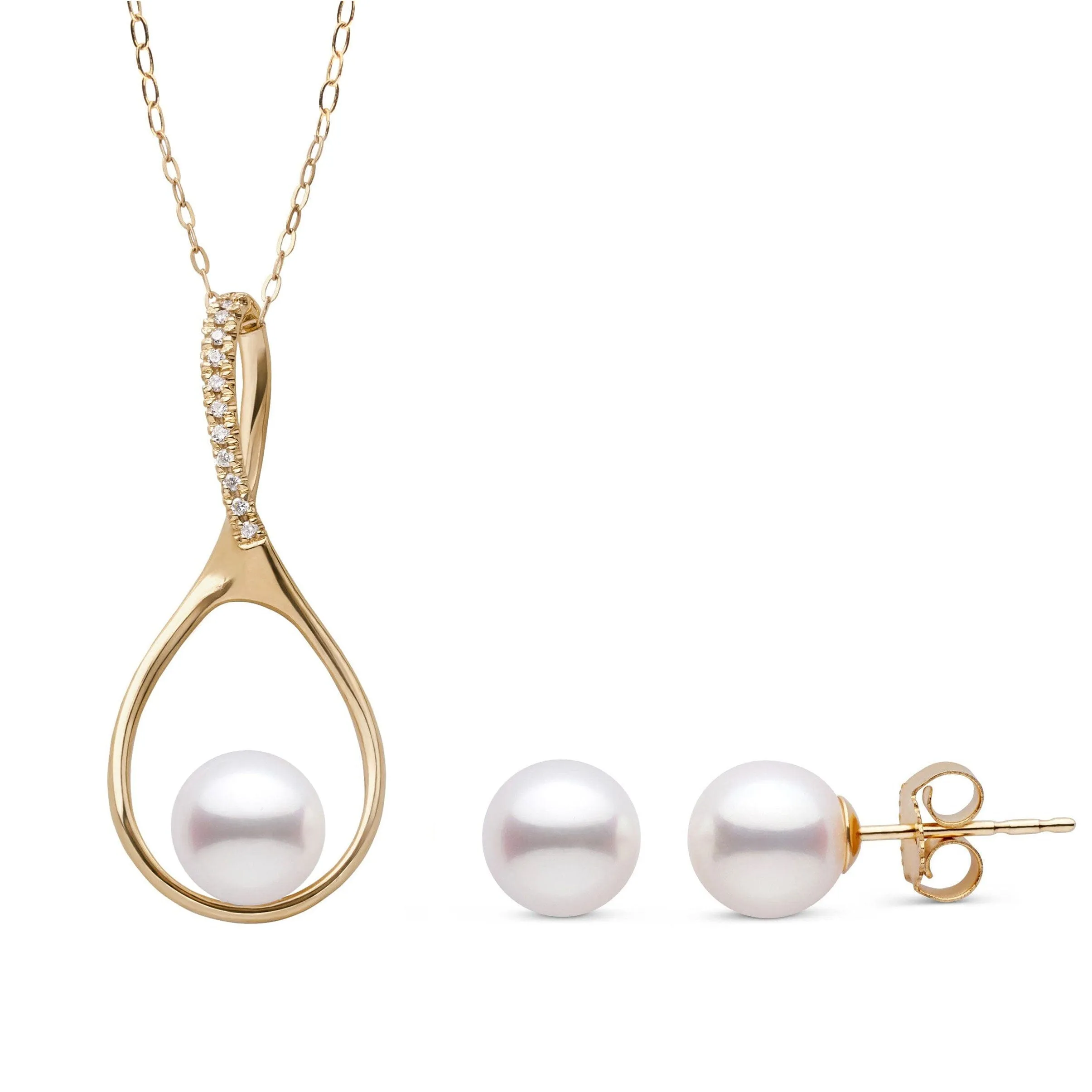 Wishbone Collection 7.5-8.0 mm Freshadama Pearl and Diamond Pendant and Stud Earrings Set