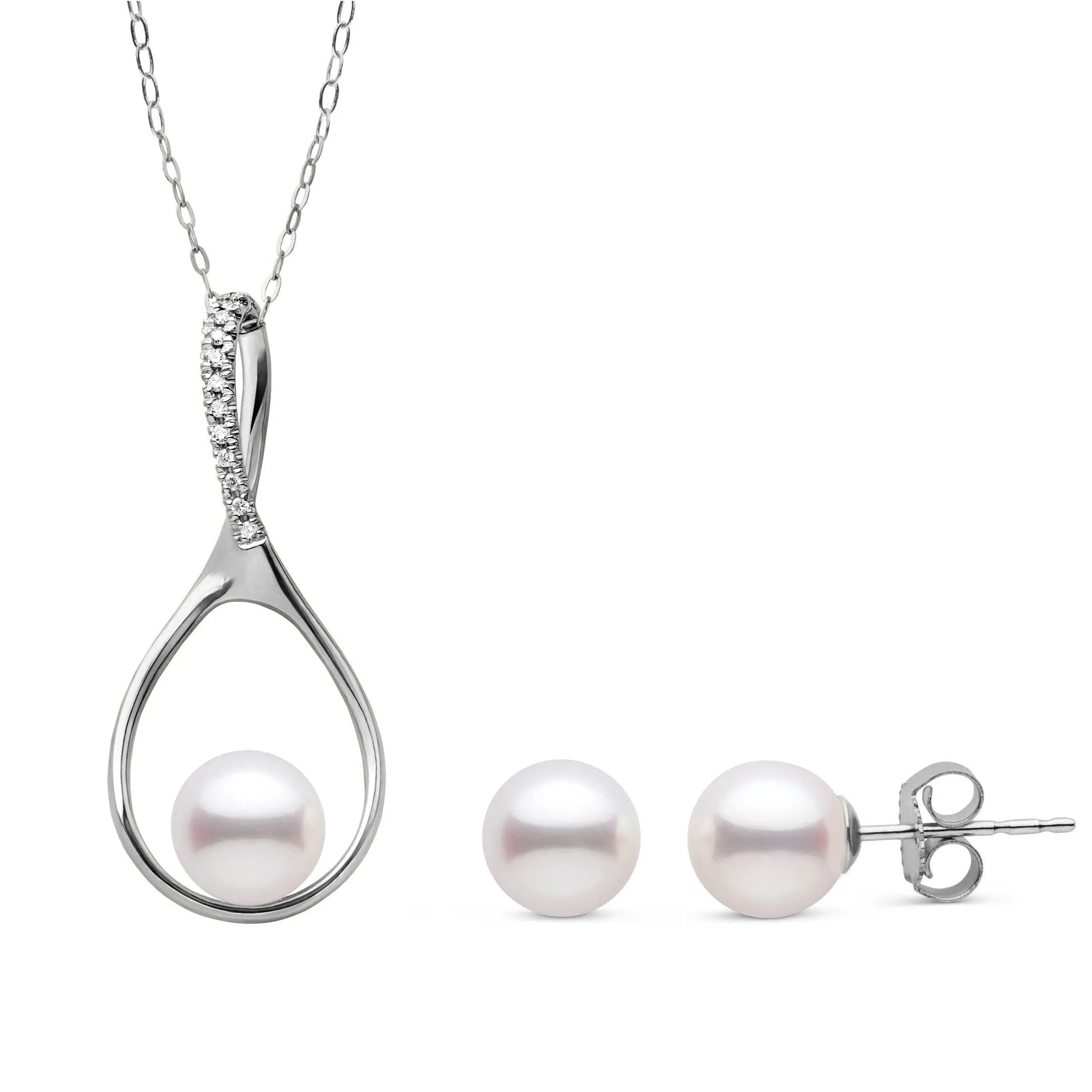 Wishbone Collection 7.5-8.0 mm Freshadama Pearl and Diamond Pendant and Stud Earrings Set