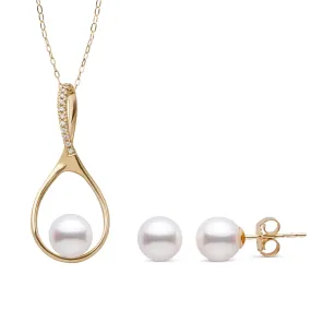 Wishbone Collection 7.5-8.0 mm Freshadama Pearl and Diamond Pendant and Stud Earrings Set