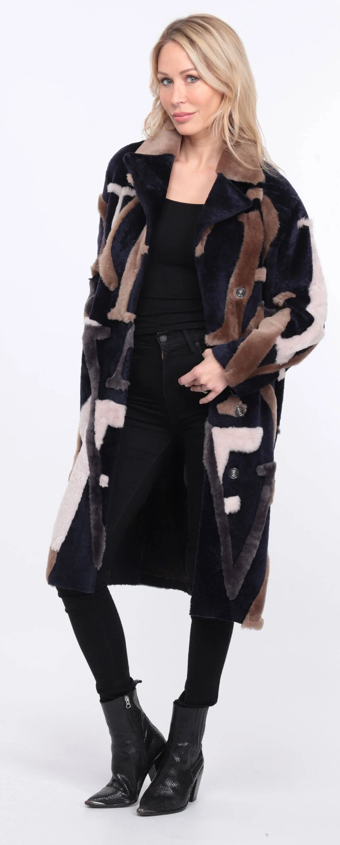 Women's navy/beige starle sheepskin coat