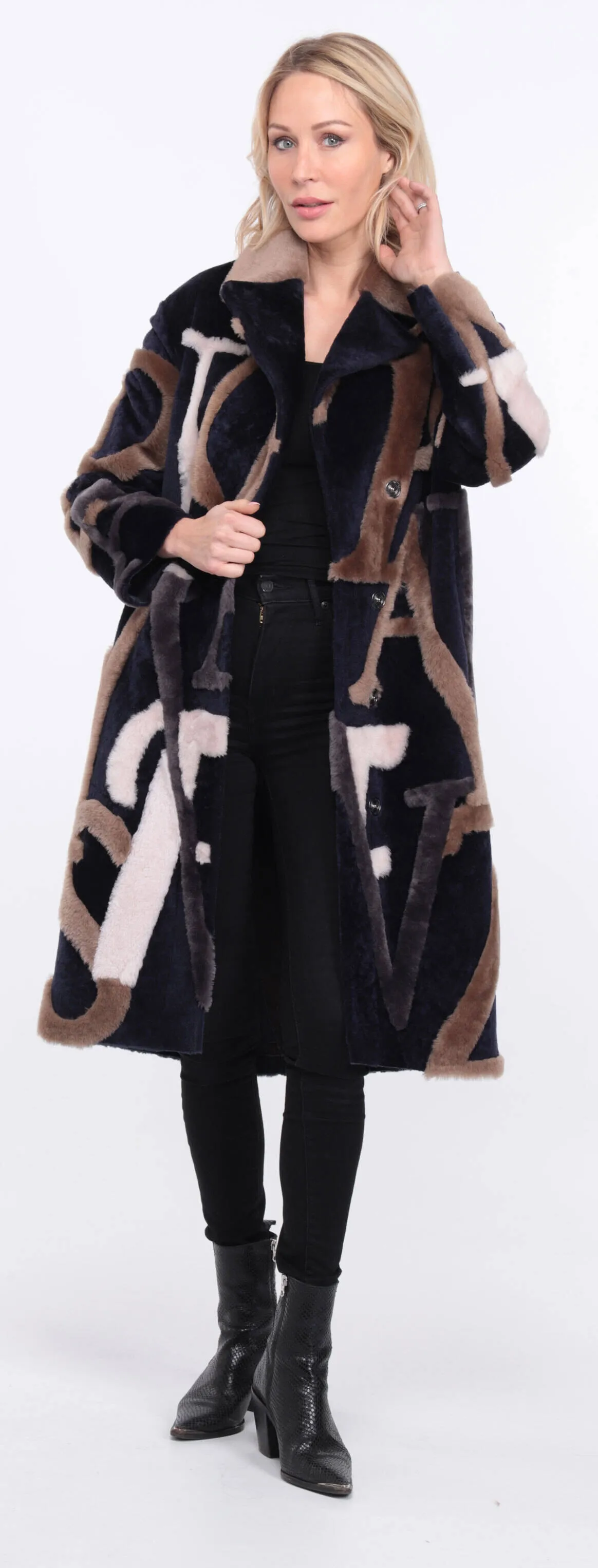 Women's navy/beige starle sheepskin coat