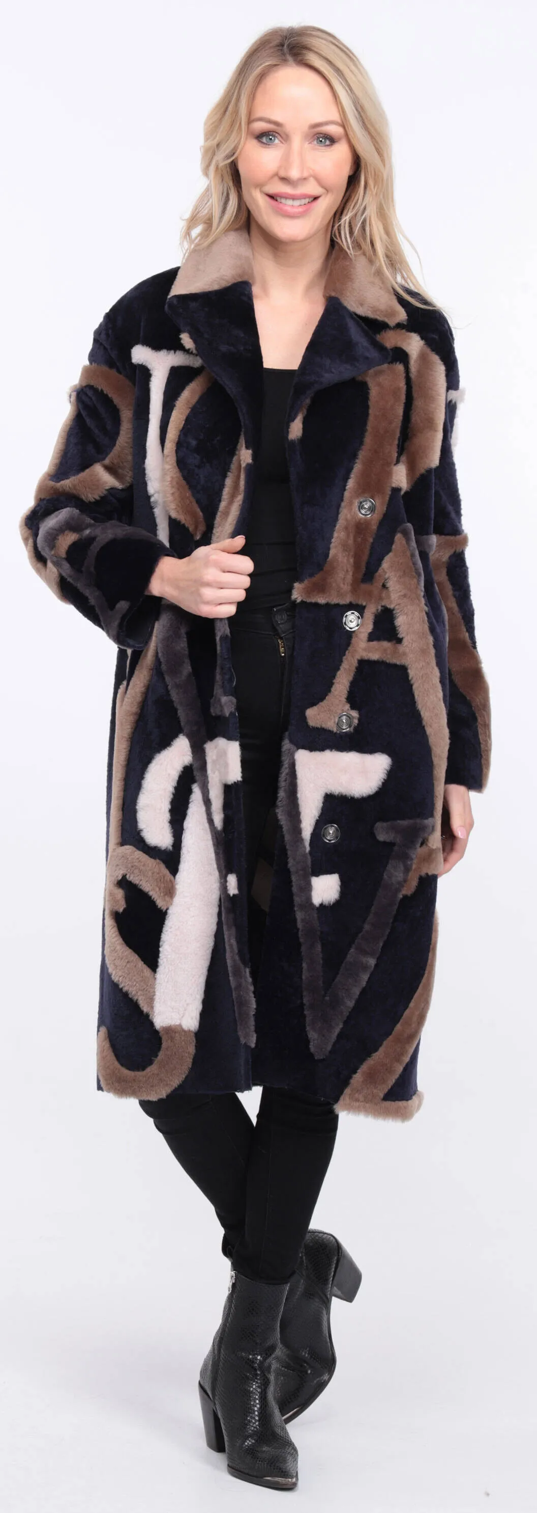 Women's navy/beige starle sheepskin coat