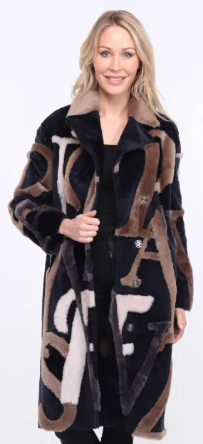 Women's navy/beige starle sheepskin coat