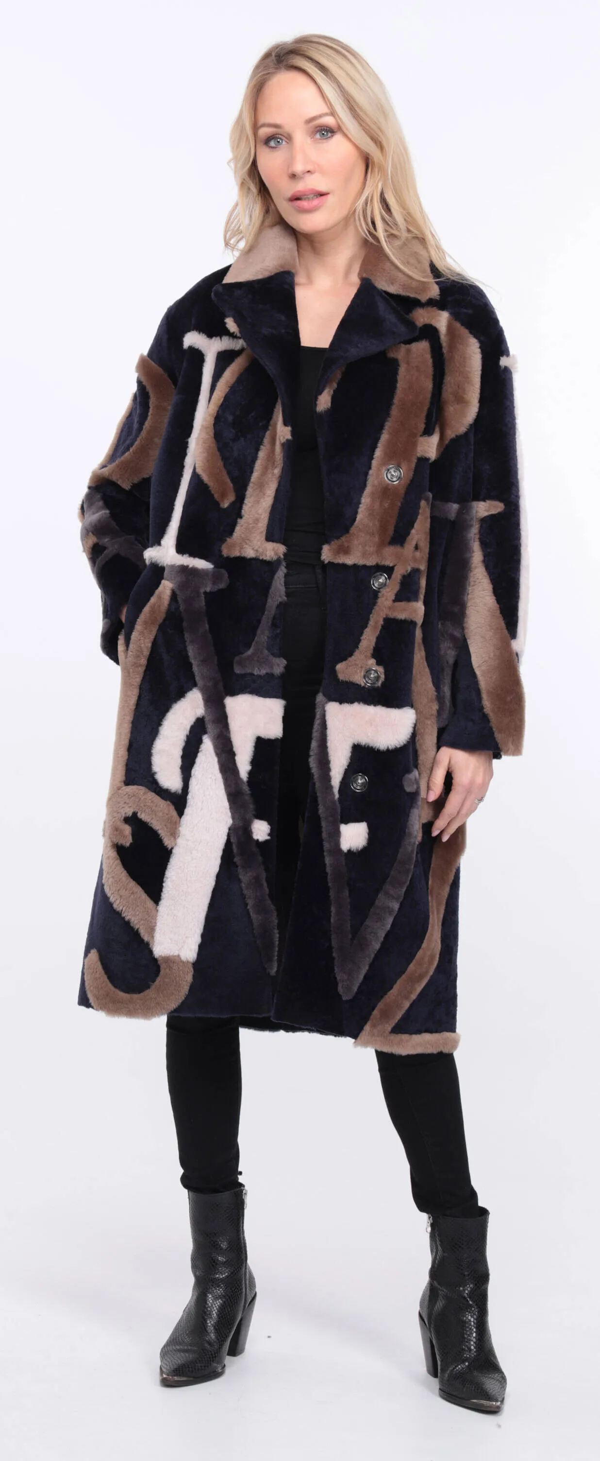 Women's navy/beige starle sheepskin coat