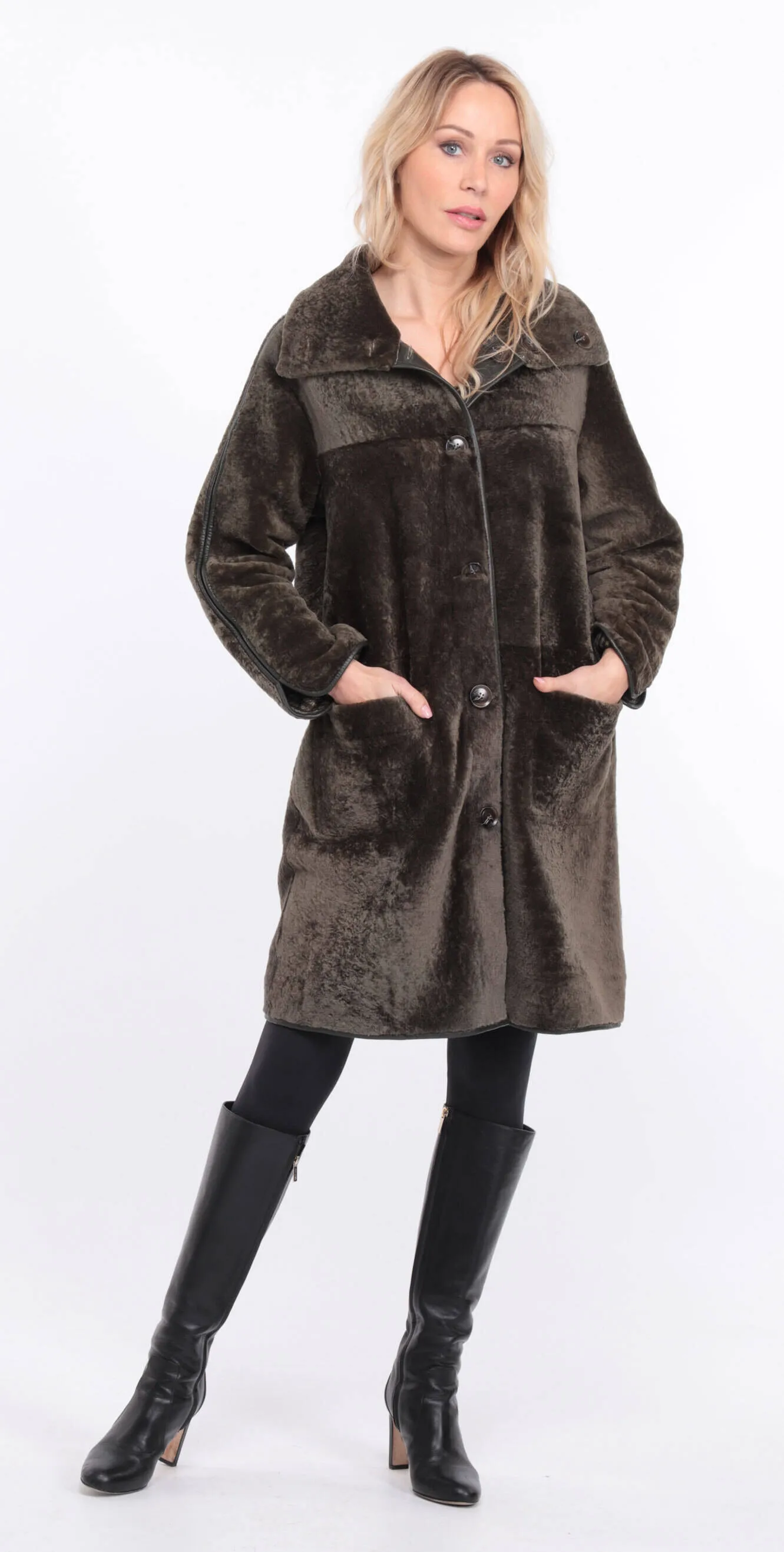 Women's reversible khaki gaby sheepskin coat