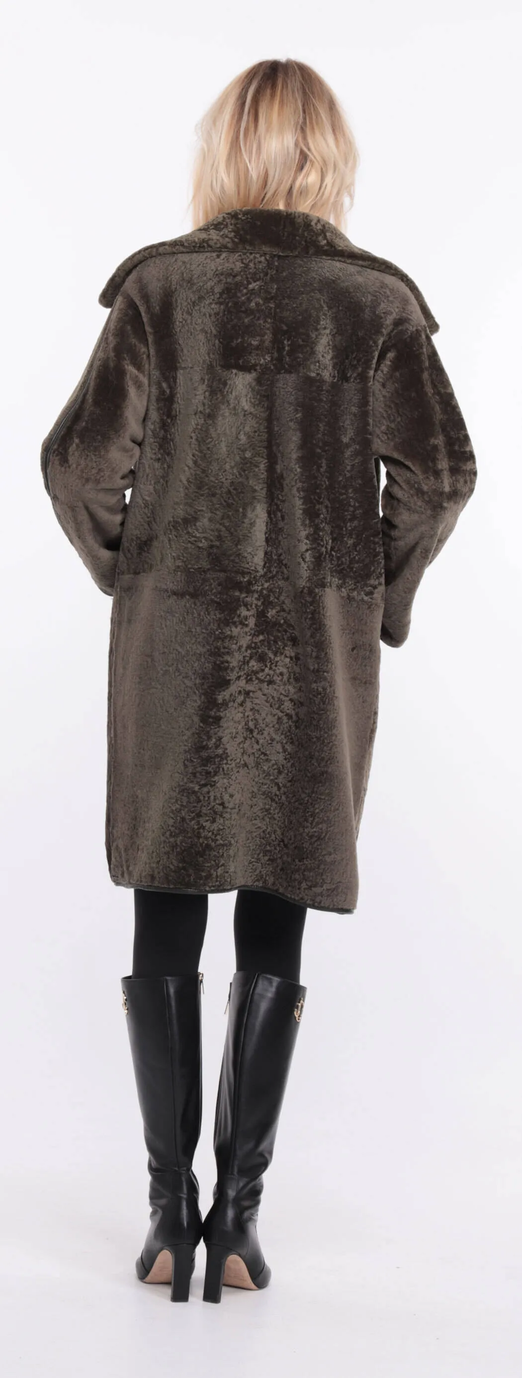 Women's reversible khaki gaby sheepskin coat