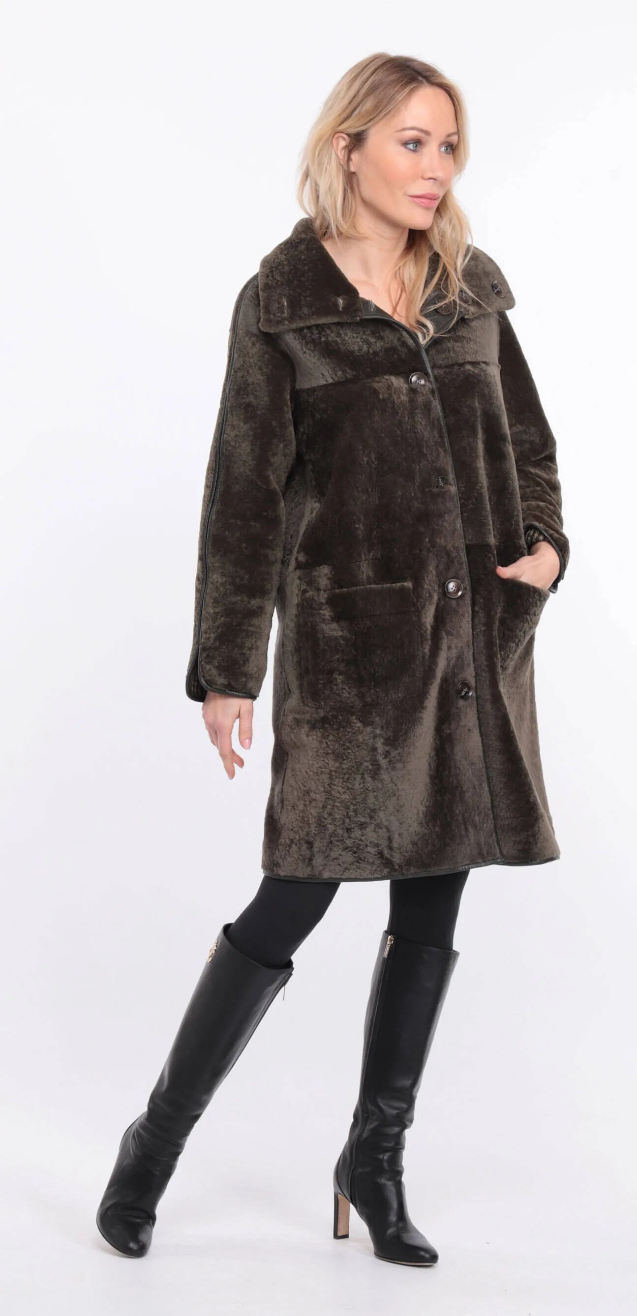 Women's reversible khaki gaby sheepskin coat