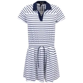 Womens RLX Short Sleeve Collared Stripe Dress White/Navy - SS24