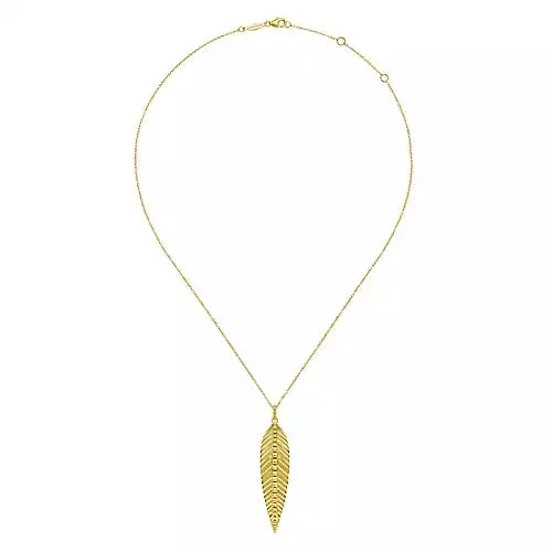 Zuri 14K Yellow Gold Feather Pendant Necklace by Gabriel & Co.